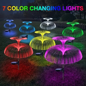 Solar Christmas Tree Lights Decorations Outdoor Waterproof 5 Layer Optical Fiber 7 Color Changing for Yard Pathway Christmas